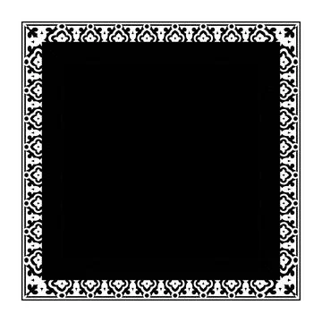 Black and white square frame with a detailed, repeating ornamental pattern.  Illustrazione stock