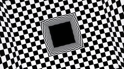 Black and white square hypnotic optical illusion checker tunnel loop animation Video stock 278693544