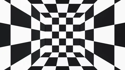 Black and white square optical illusion checker tunnel loop animation Stock Footage 278693477