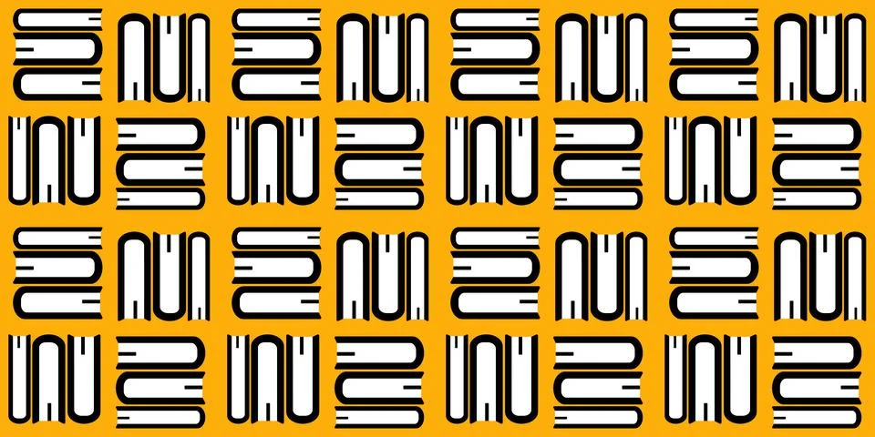 Black and white stack of books on yellow background in checkerboard pattern Stock Illustration