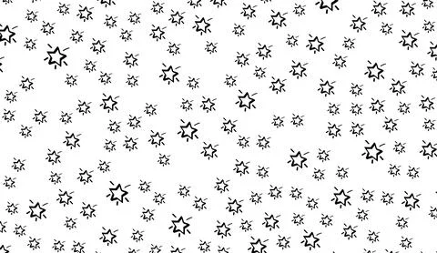 Black and white star pattern background featuring hand drawn scattered stars Illustrazione stock