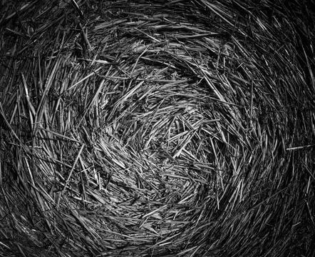 Black and white straw texture in circular pattern Foto stock