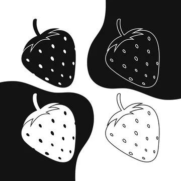 Black and white strawberry vector set Stock Illustration
