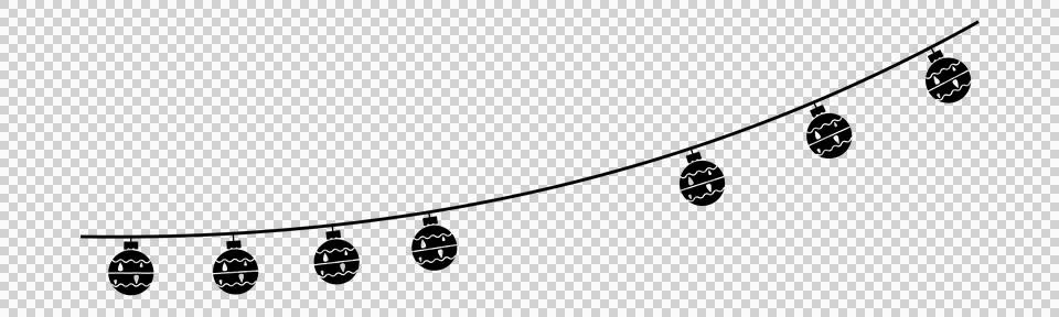 Black and white string of hanging decorative baubles or Christmas ornaments icon Stockillustratie