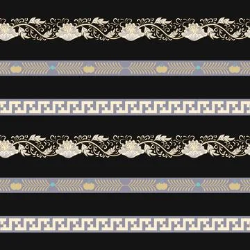 A black and white striped pattern with gold accents Stock Illustration