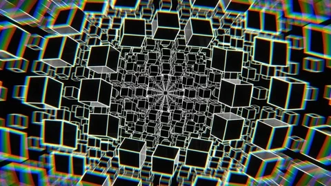 Black and White Strobe Chaotic Movement of Cubes in Space Background VJ Loop Video stock 296691552