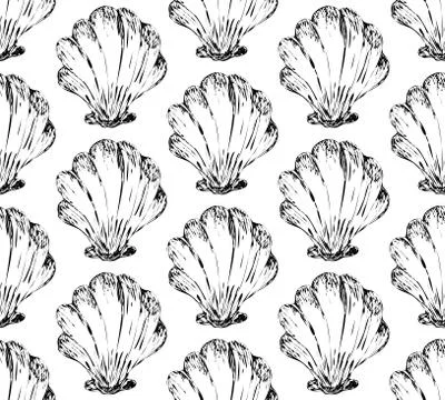 Black and white summer pattern with seashells Illustrazione stock