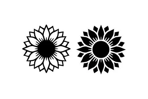 Black and White Sunflower. Vector icon. Stock Illustration