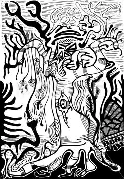 Black and white surreal landscape. Fantasy alien forest, isolate Stock Illustration