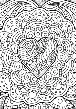 Black and white tangle pattern with heart shape Stock Illustration