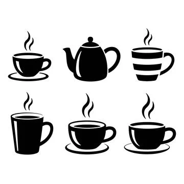 Black and white tea set with cups and teapot Stock Illustration