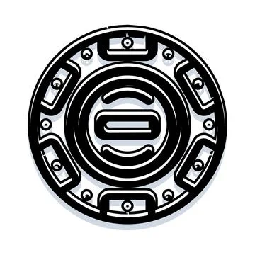 Black and white tech emblem button symbol Stock Illustration