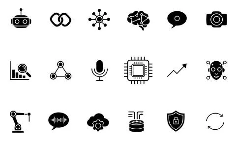 Black and white of technology and communication symbols robot brain microph. イラスト素材
