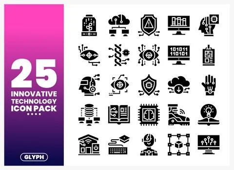 Black and white technology icons presented on a gradient background with th.. Stock Illustration
