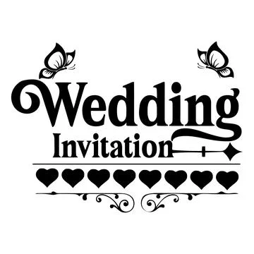 Black and white text Wedding Invitation framed by decorative including 库存插图