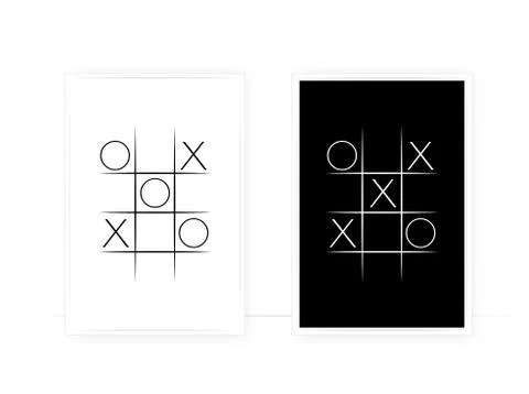 Black and white tic tac toe poster design, vector Stock Illustration