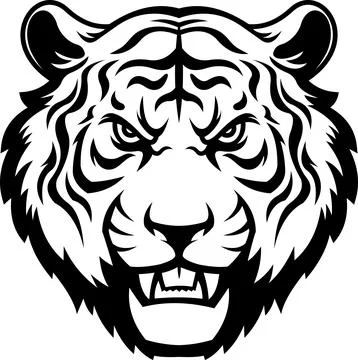 Black And White Tiger Head Mascot In Bold Line Style 스톡 일러스트