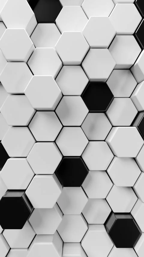 A black and white tiled wall with hexagons. Vertical looped animation Video stock 308010205