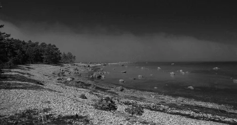 Black and white time lapse of clouds and sea Stock Footage 101740524