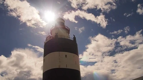 Black and white tower of the Hook Head Lighthouse Stock Footage 74133635