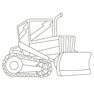 Black and white track-type tractor or bulldozer removing something Stock Illustration
