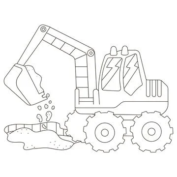 Black and white track-type excavator for construction building Stock Illustration