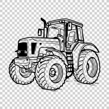 Black And White Tractor Front View stationary tires cab Stock Illustration