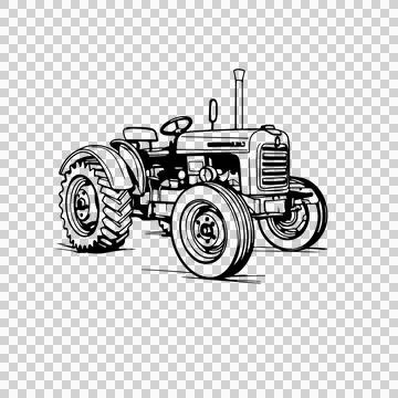 Black And White Tractor standing wheels engine Stock Illustration