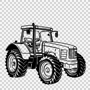Black And White Tractor wheels cabin tires Stock Illustration