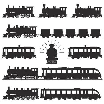 Black and white train and locomotive steam engine Illustrazione stock