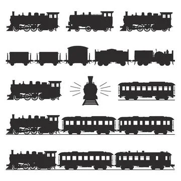 Black and white train and carriages locomotive steam engine Illustrazione stock