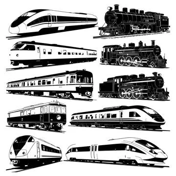 Black and white train on railway tracks locomotive Stock Illustration