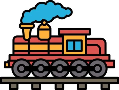 A black and white train with a steam engine Stock Illustration
