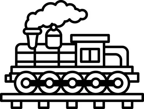 A black and white train with a steam engine Stock Illustration