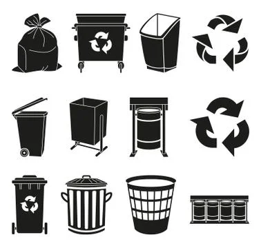 Black and white trash element silhouette collection Stock Illustration