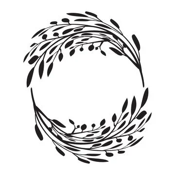 Black and white tree leaf frame with leaves silhouettes.  floral frame Illustrazione stock