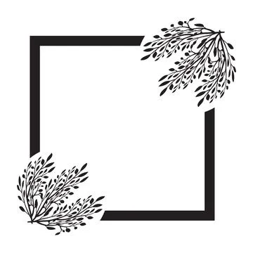 Black and white tree leaf frame with leaves silhouettes.  floral frame Illustrazione stock