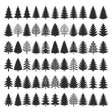 Black and white tree silhouettes in various styles and shapes Illustrazione stock