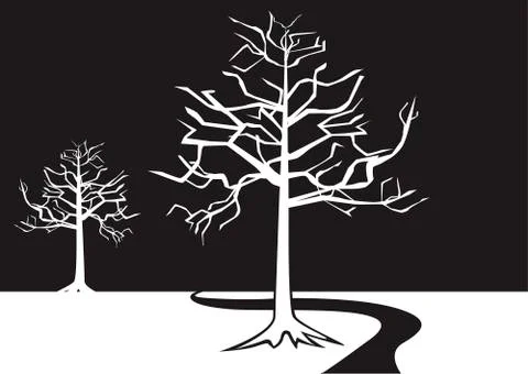 Black and white trees on a negative background Illustrazione stock