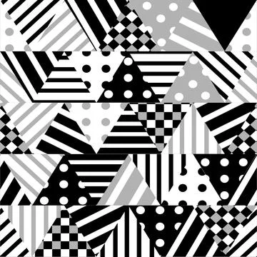 Black and white triangles with different geometric pattern Illustrazione stock
