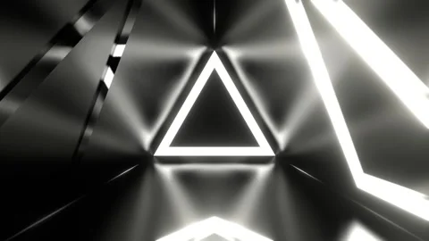 Black and White Triangular Corridor with Bright Neon Flashes Background VJ L Stock Footage 344098987