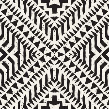 Black and white tribal vector seamless pattern with doodle elements. Aztec .. Illustrazione stock