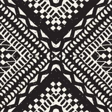 Black and white tribal vector seamless pattern with doodle elements. Aztec .. Stock Illustration