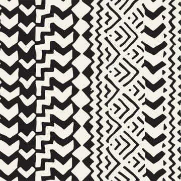 Black and white tribal vector seamless pattern with doodle elements. Aztec .. Stock Illustration