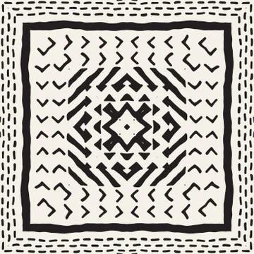 Black and white tribal vector seamless pattern with doodle elements. Aztec .. 스톡 일러스트