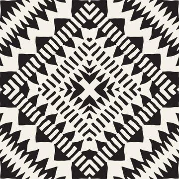 Black and white tribal vector seamless pattern with doodle elements. Aztec .. Stock Illustration