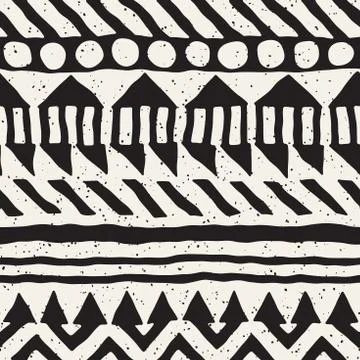 Black and white tribal vector seamless pattern with doodle elements. Aztec .. Stock Illustration