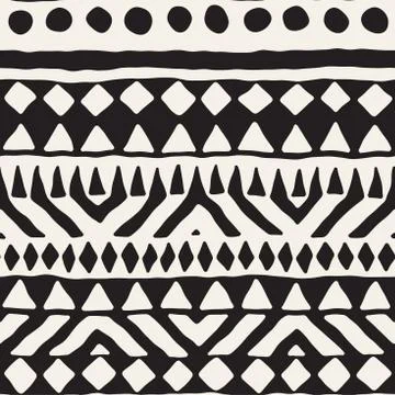 Black and white tribal vector seamless pattern with doodle elements. Aztec .. Stock Illustration
