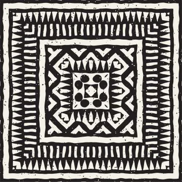 Black and white tribal vector seamless pattern with doodle elements. Aztec .. 스톡 일러스트
