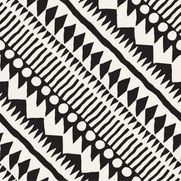 Black and white tribal vector seamless pattern with doodle elements. Aztec .. 스톡 일러스트